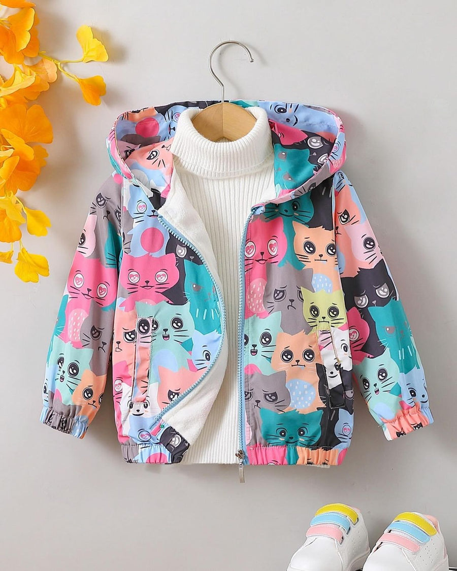 BABY/BOY WINTER MULTI KITTY PRINTED STYLE ZIP-UP HOODIE - #Z-0093