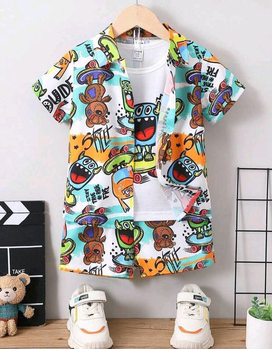 BABY/BOY STREET STYLE MULTI PRINTED KIDS SHORT AND SHIRT - #SS23