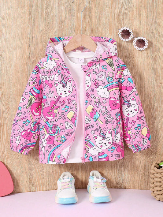 BABY GIRL PINK PRINTED STYLE ZIP-UP HOODIE - #Z-0097