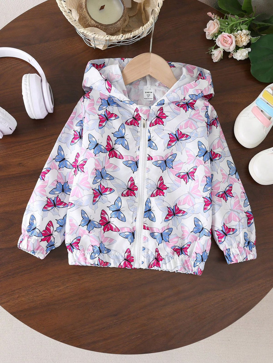 BABY GIRL TRENDY BUTTERFLY PRINTED STYLE WINTER FLEECE ZIP-UP HOODIE - #Z-0096